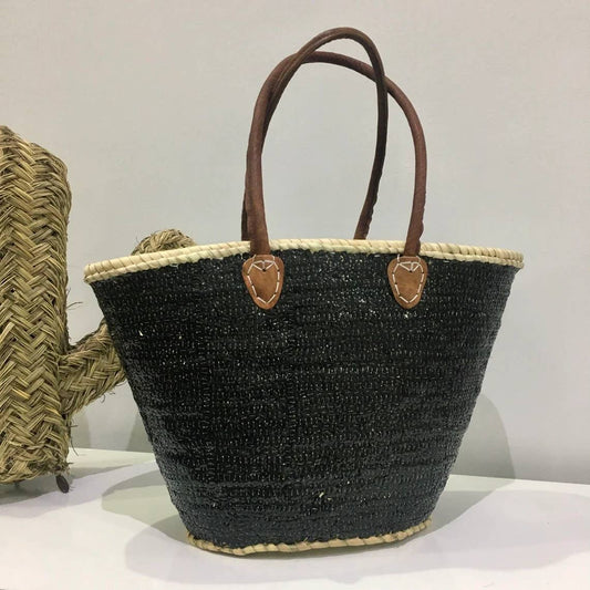 BLACK STRAW BASKET BAG