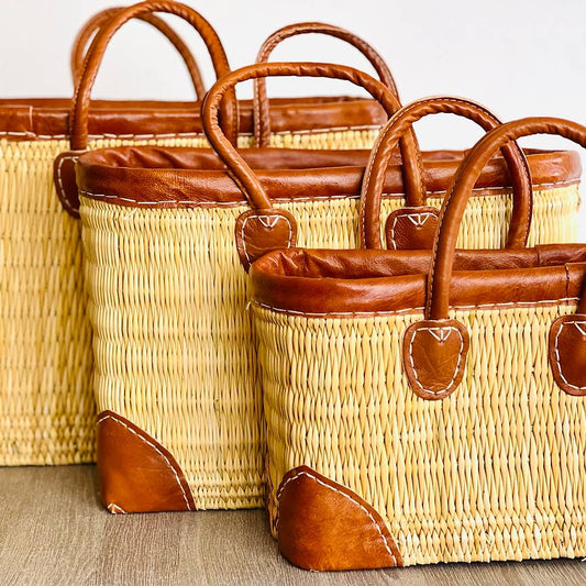 NATURAL HAND-WOVEN REED BASKET